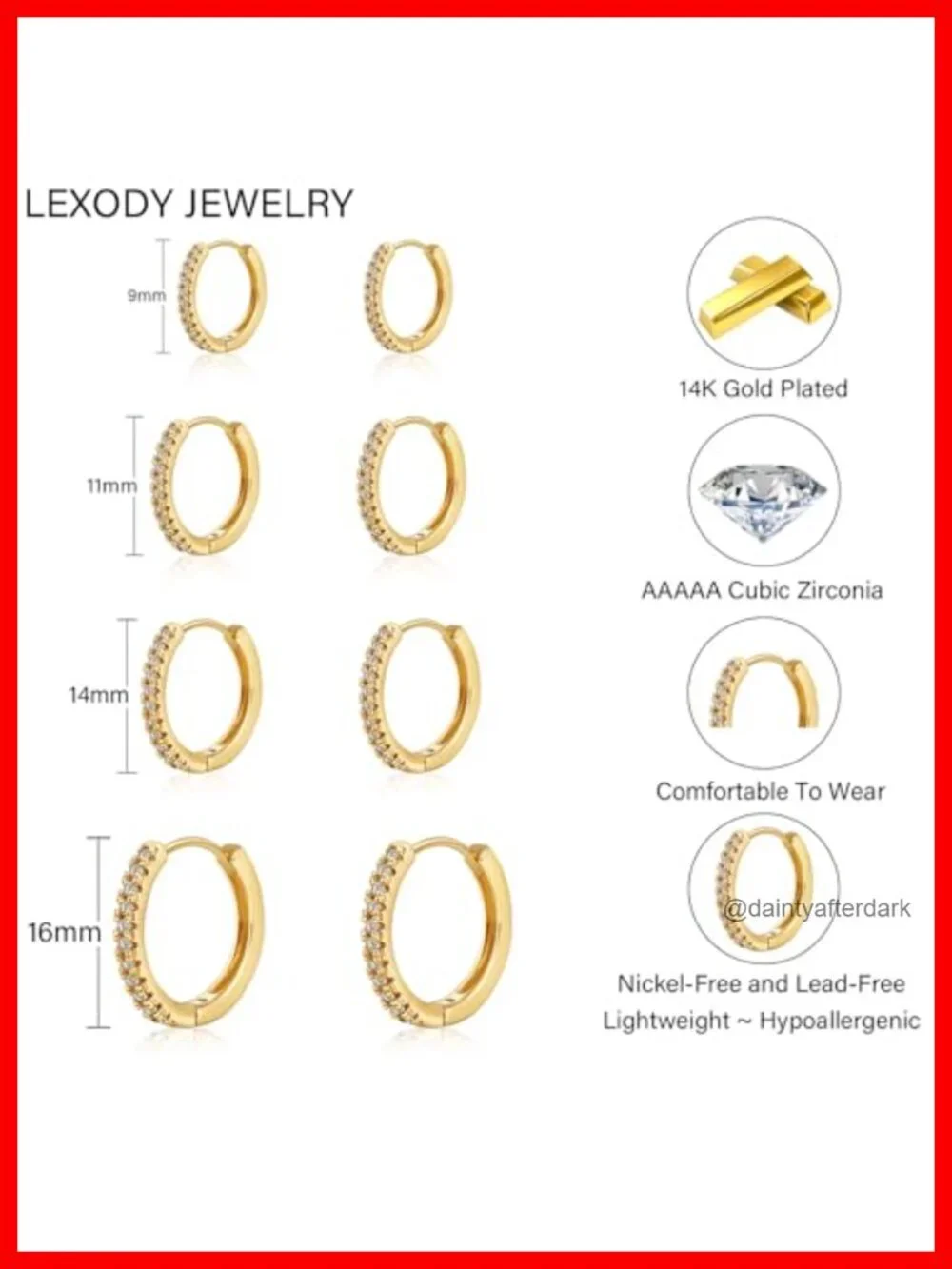 14K Gold Plated Cubic Zirconia Hoop Earrings Set for Women, Lightweight Dainty